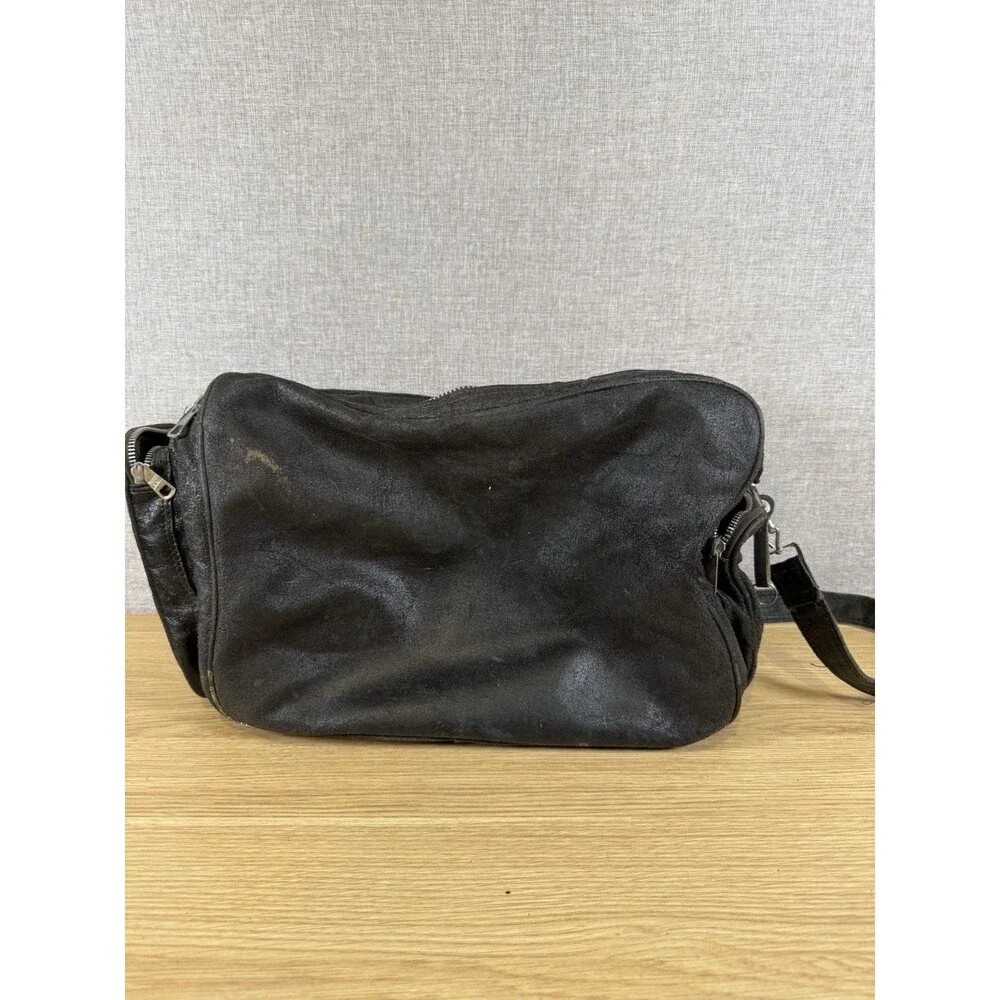 Vintage Unbranded Black Multi-Pocket Utility Crossbody Bag - Heavily Distressed